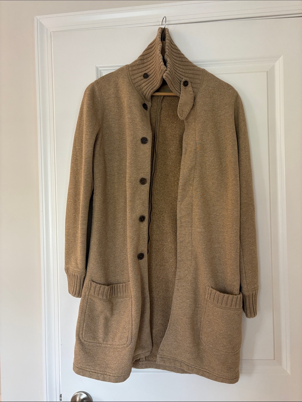 Ralph Lauren Camel Long Button-Up Knit Cardigan